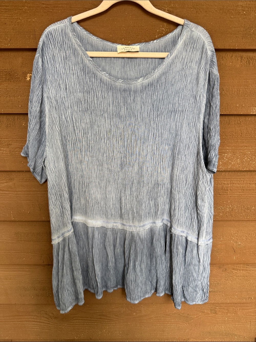 Janette Plus Light Blue Crinkle Short Sleeve Tunic size 3X